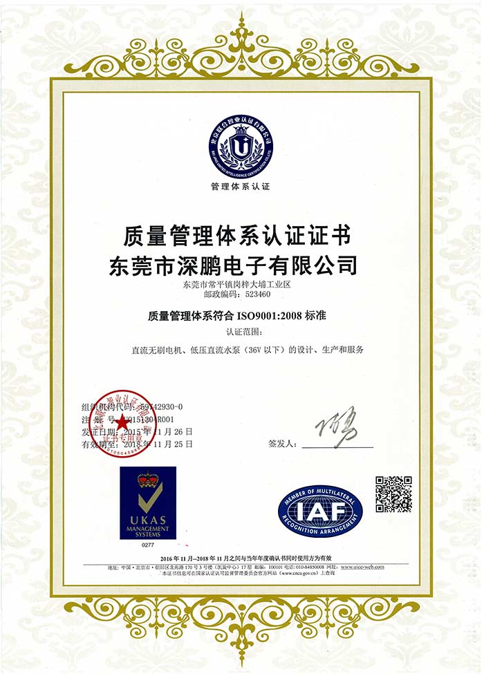 ISO9001中文证书